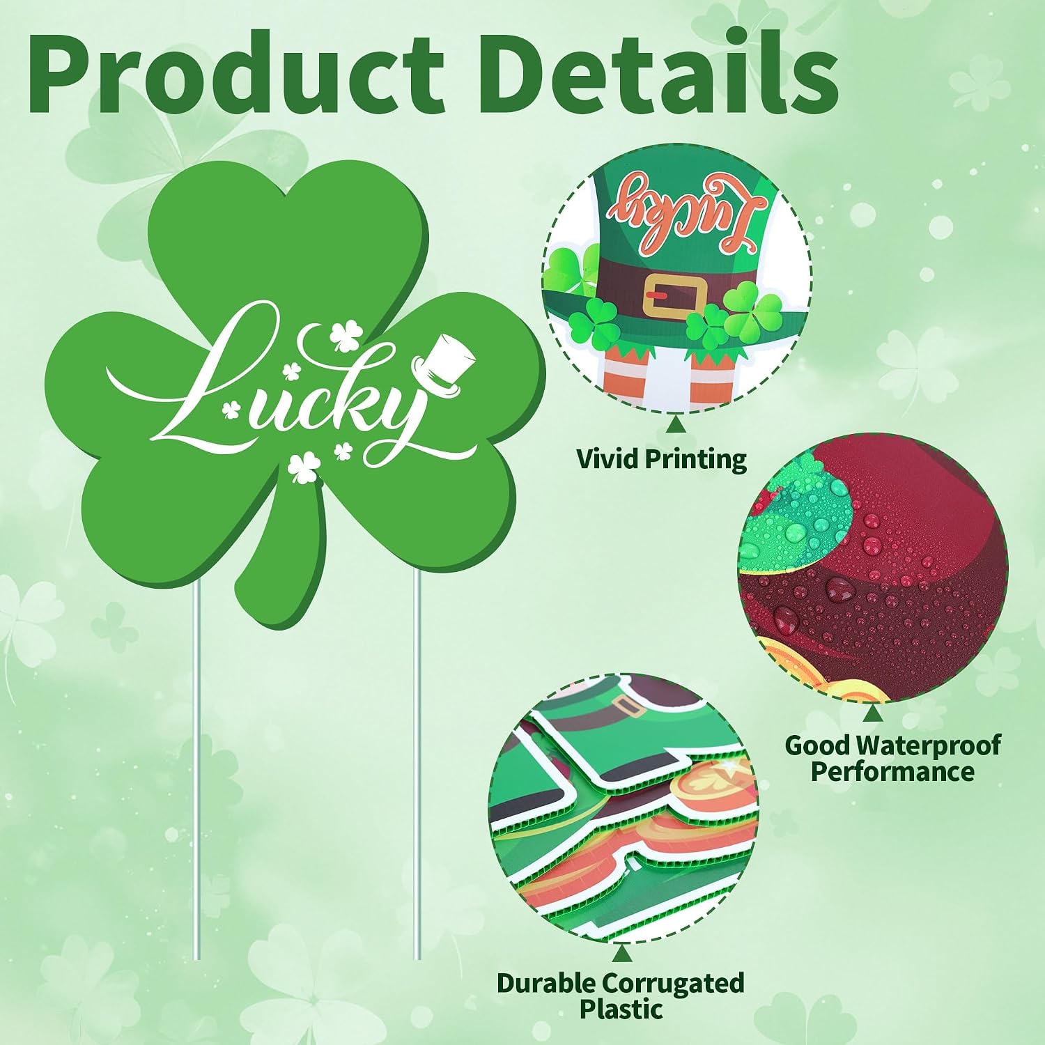 16 Pack St. Patrick's Day Yard Signs Shamrock Outdoor Decorations with Stakes Corrugated Plastic Connectable St. Patrick's Day Lawn Decor for Garden, Pathway, Holiday Displays