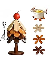 Sereniboo Foldable Wooden Christmas Tree Trivet Set - 5pcs Heat-Resistant Bamboo Hot Pads with Stand, Eco-Friendly Kitchen Decor Gift