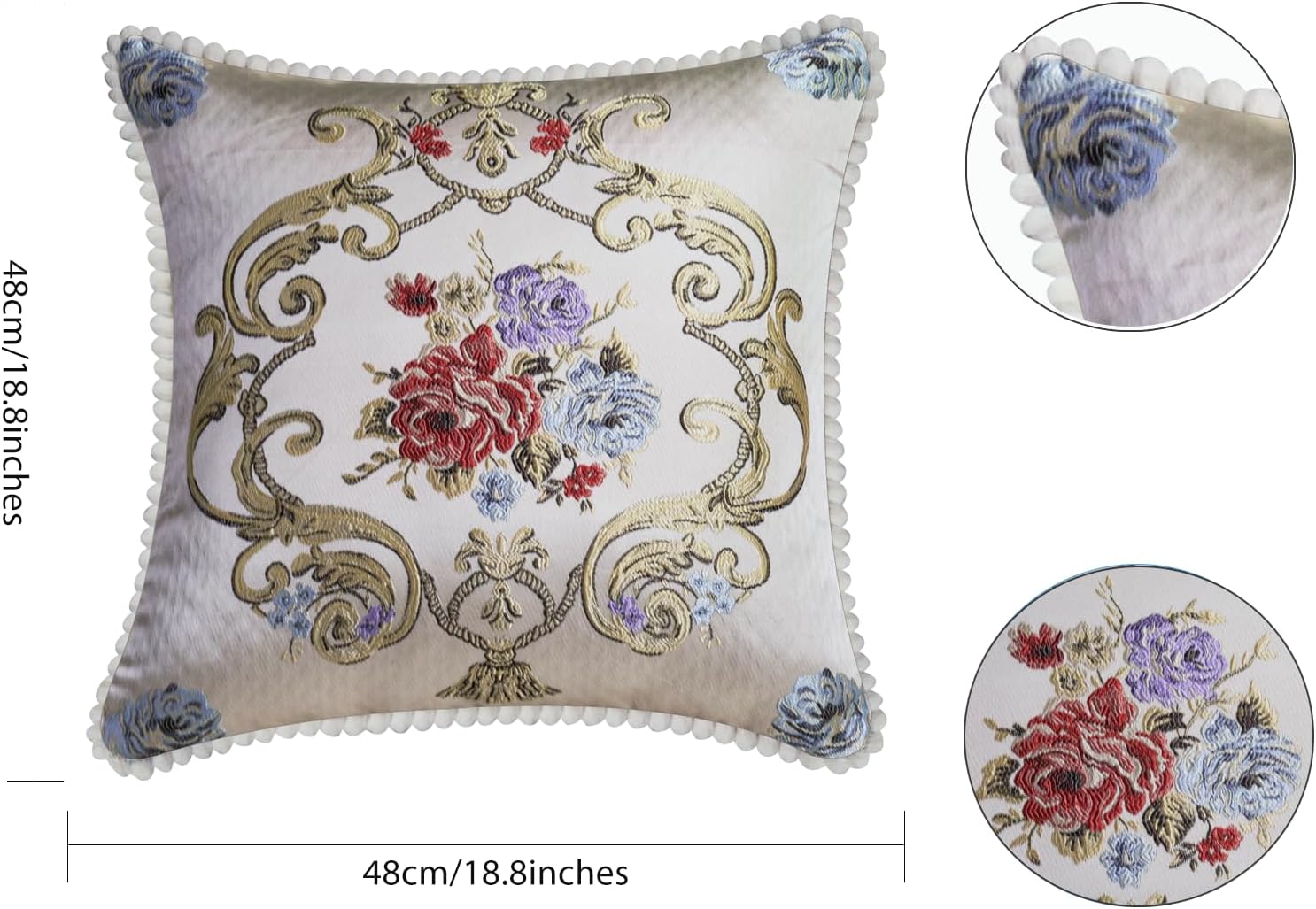 SZHELEJIAM Pillow Cover Set of 2, Jacquard Vintage Embroidered Pillow Case, for Sofa Cushion Cover for Sofa, Bed, Living Room, Throw Pillow Covers 18x18 Beige