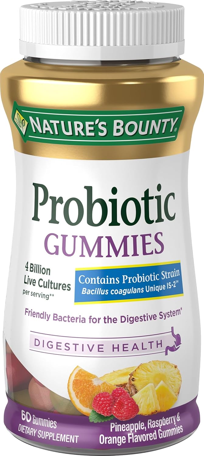 Probiotic Gummies by Nature's Bounty, Dietary Supplement, For Digestive Health, Natural Fruit Flavors, 2 Pack, 120 Gummies