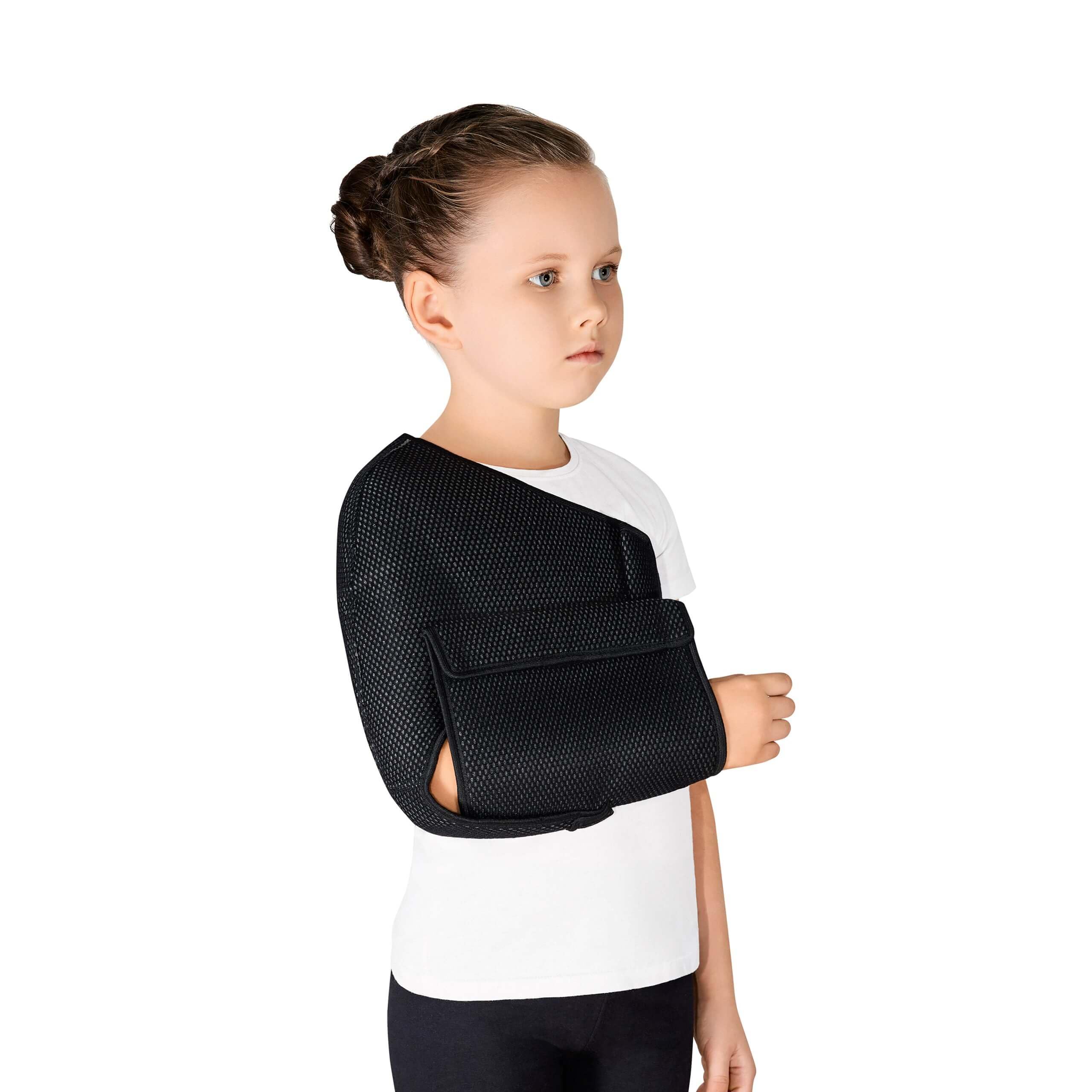 MEK Schulterbandage & Armschlinge (Gilchristverband) - Medizinprodukt aus der EU - Schulter Immobilisator zur Ruhigstellung bei Luxation, OP & Bruch - Links & Rechts, Damen/Herren, 4005 Schwarz (S)
