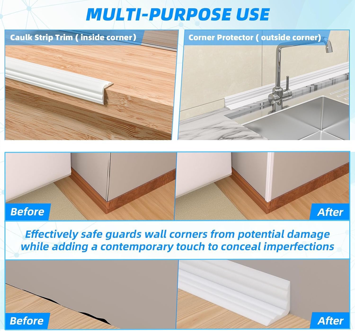 20FT Flexible Wall Corner Protector Moulding Trim, Peel and Stick Inside & Outside Wall Corner Guards Edge Protector,Self Adhesive Molding Trim Strip for Edge Ceiling - Image 6