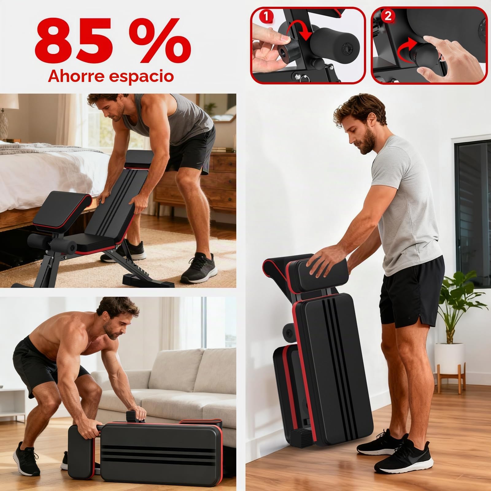 SPYLAVE Banco de Pesas Musculación Plegable Ajustable, Banco de Entrenamiento con Curl Preacher y Extensor de Piernas, Silla Romana con Entrenador de Espalda y Reposacabezas, Soporta Hasta 400 kg