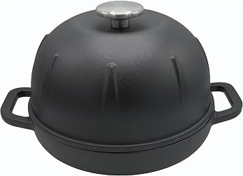 Cuisiland Pre-Seasoned Cast Iron Round Bread Oven with 10-inch Diameter, 2-Quart Capacity, Handle for Cooking, Baking, Roasting, Stewing, and Braising, Suitable for Stoves, Ovens, and Grills