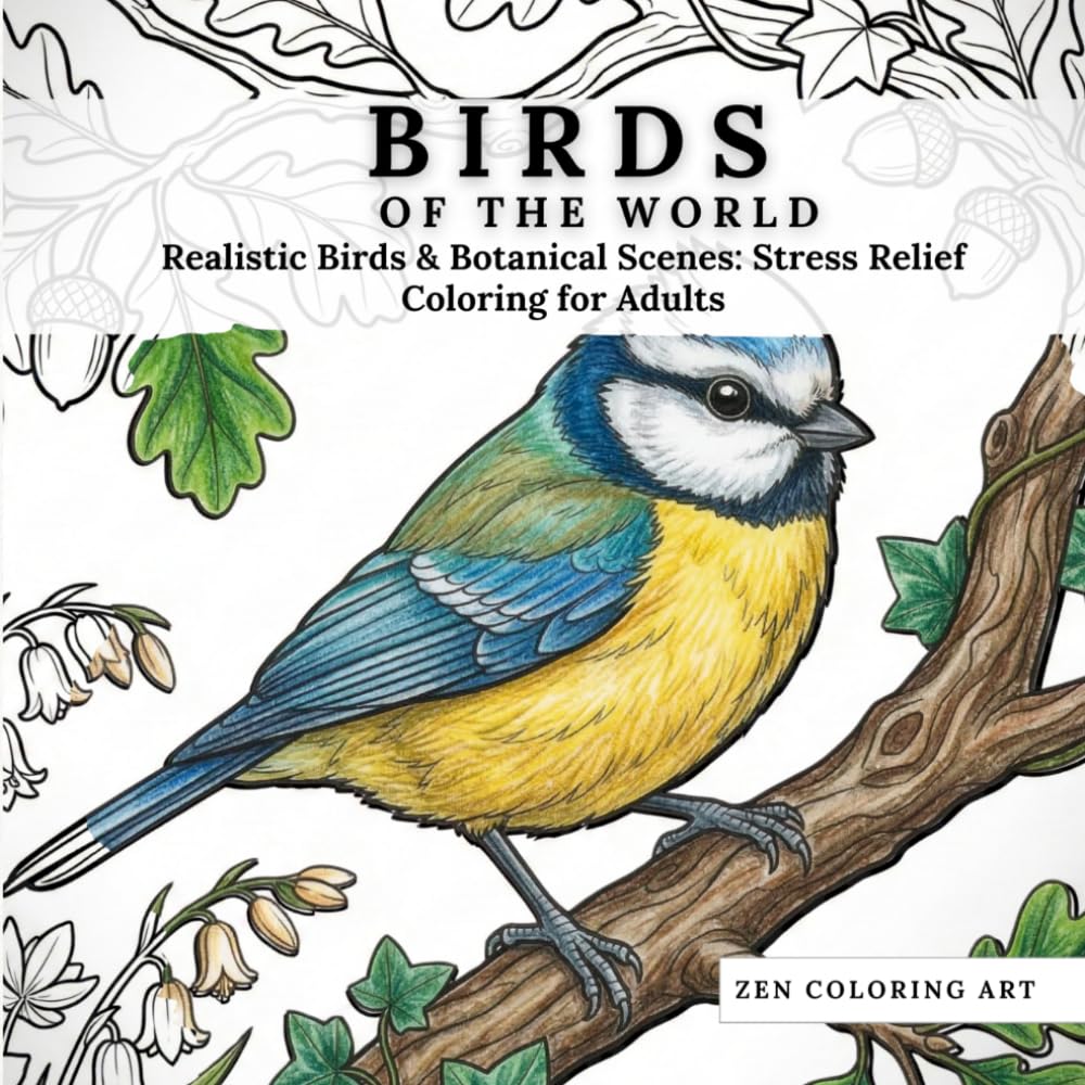 Birds of the World: Realistic Birds & Botanical Scenes: Stress Relief Coloring for Adults (Zen Coloring Art Collection)