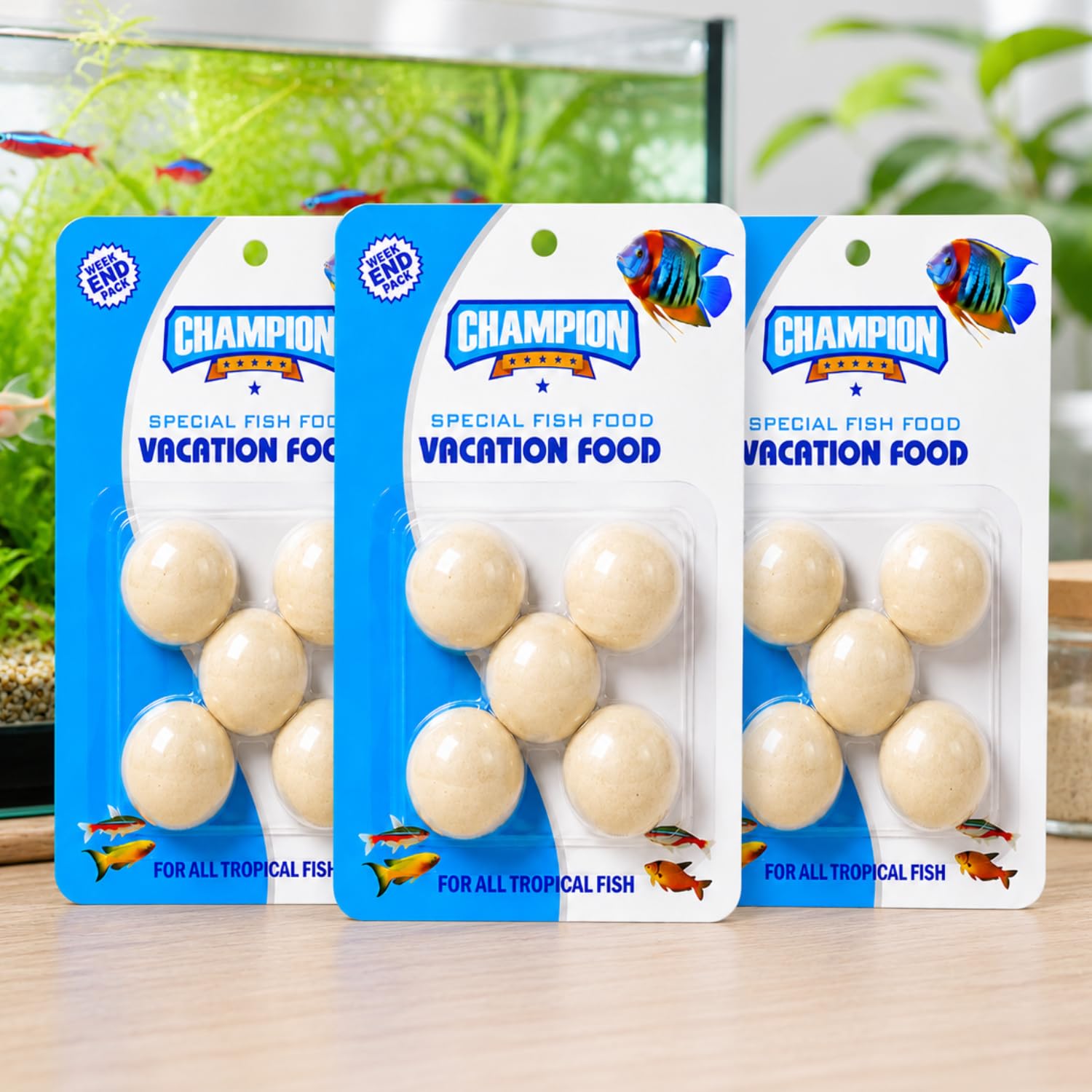 vayinato champion vacation fish food tablets pack of 3 | slow dissolving weekend & holiday feeding blocks | automatic fish feeder food for tropical aquarium fish | clean water formula