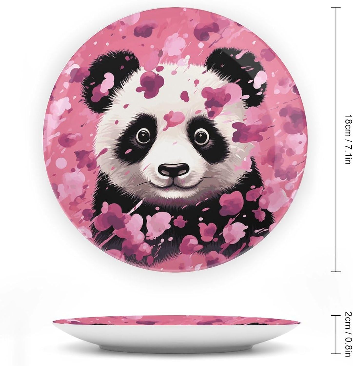 Pink Panda Cotton Ceramic Plate 10inch Decorative Bone China Wall Hanging Ornament Plates Bohemian Style Dinner Plate with Display Stand Cabinet Display Plates for Home Art Decor