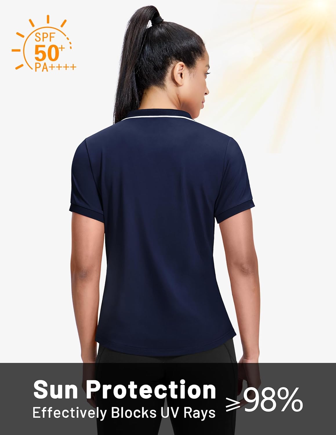 MIER V-Neck Polo Shirts for Women Short Sleeve UPF 50+ Sun Protection Golf Tennis Active Stretch Collared Shirt Tops, Dry Fit - Image 2