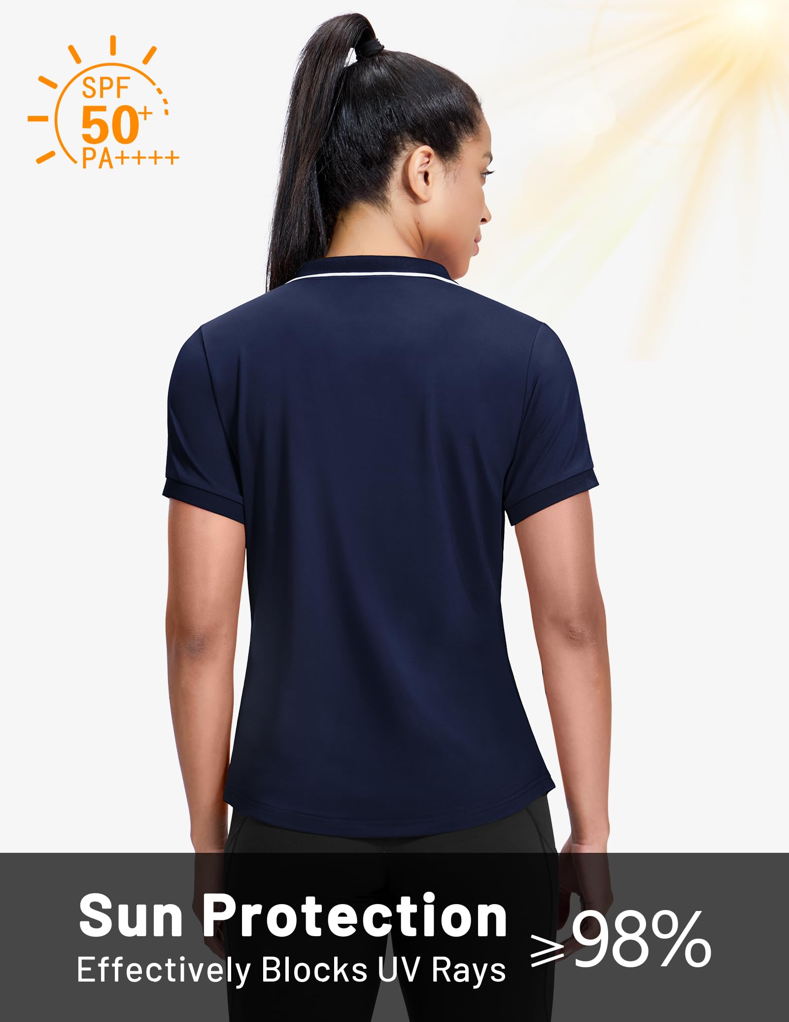 MIER Polo à col en V pour femme à manches courtes UPF 50+ Protection solaire pour golf, tennis, col extensible, coupe sèche