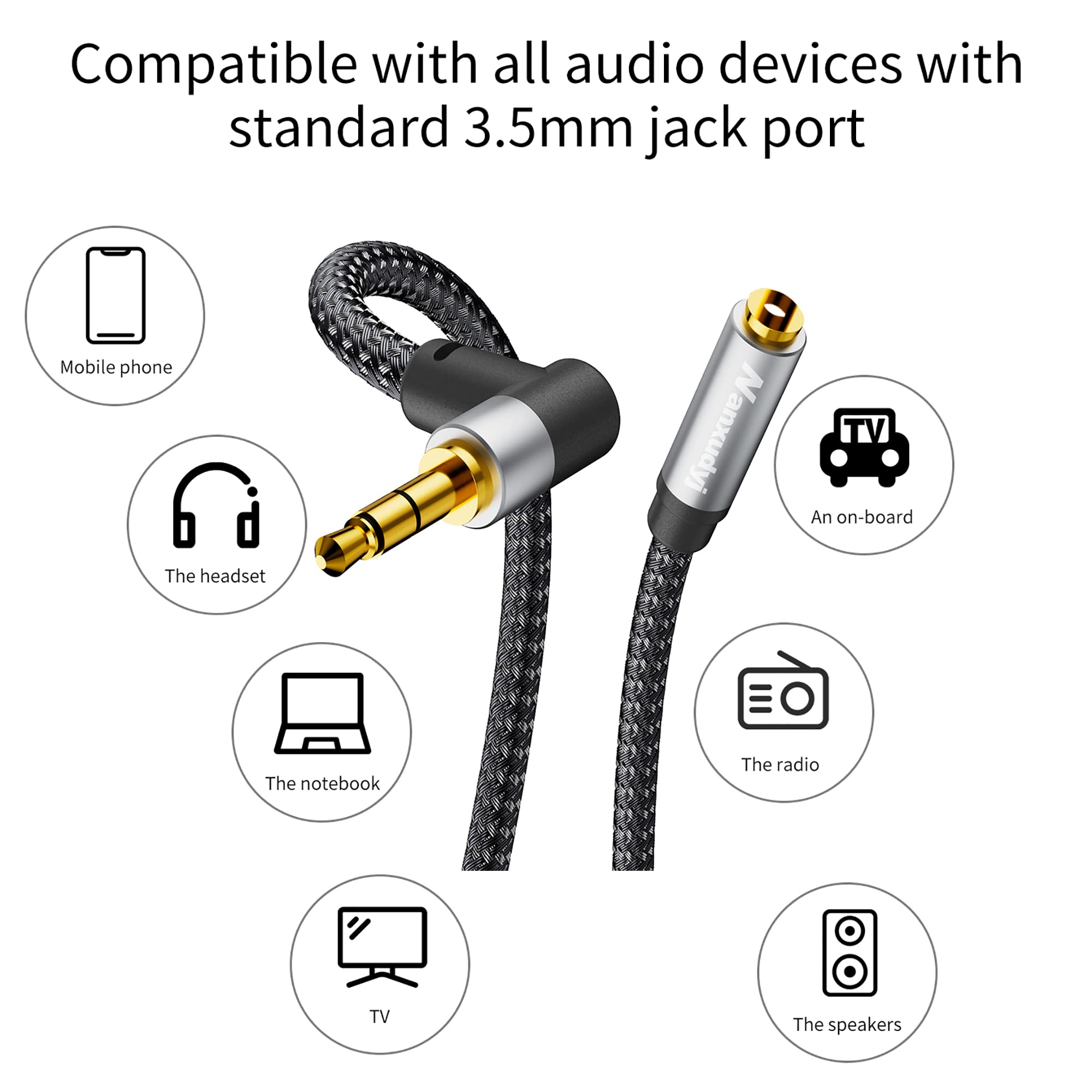 Cable de extensión de auriculares de 3.5 mm, ángulo recto de 1.5 m, tabletas, reproductores multimedia