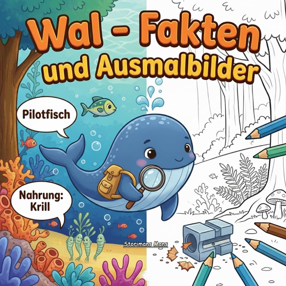 Wal - Fakten und Ausmalbilder: Meerestiere, Ozean, Nahrung, Kommunikation & Schutz (6–10 Jahre)