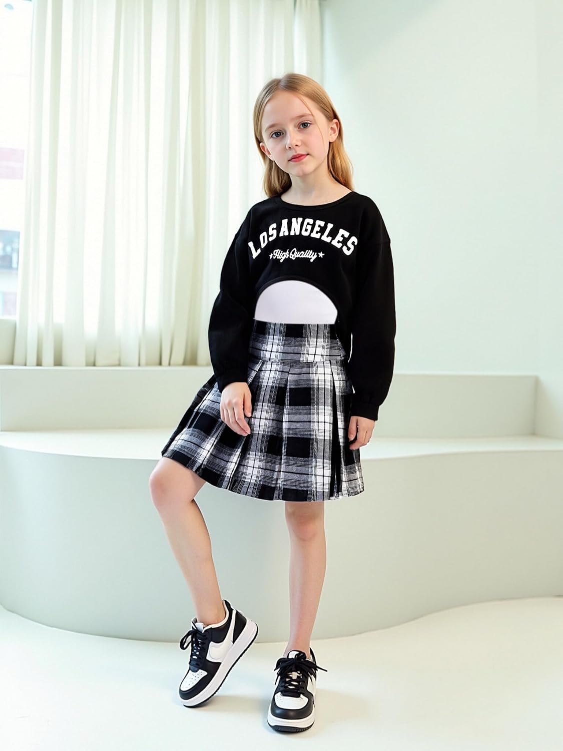 Girls Fall Outfits 2/3 Piece Girl Clothes Letter Print Long Sleeve Sweatshirt Pleated Skirt Sets for Kids Teen 5-14T - Image 3