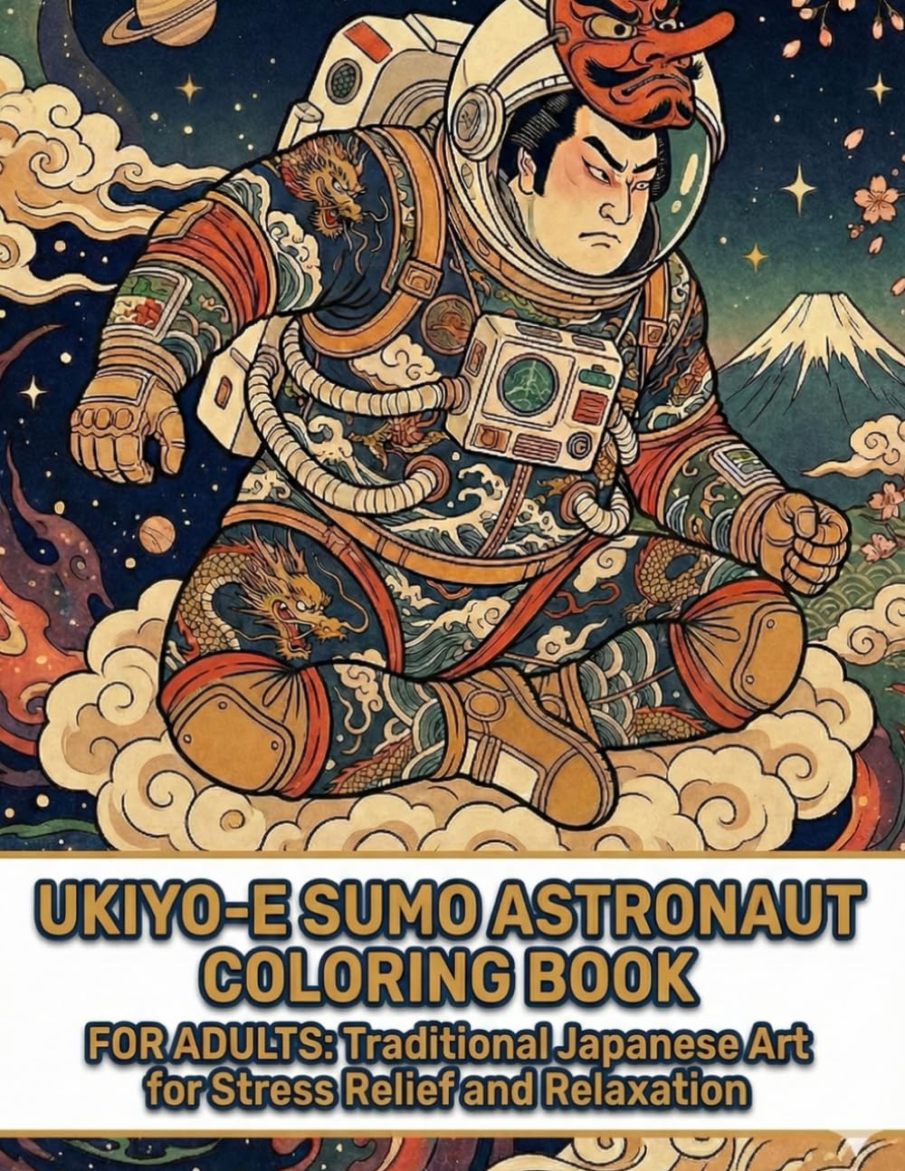 Ukiyo-e Sumo Astronaut Coloring Book for Adults: Traditional Japanese Art for Stress Relief and Relaxation: Japanese Art / Woodblock Print / Stress Relief / Mindfulness / Sumo Astronaut