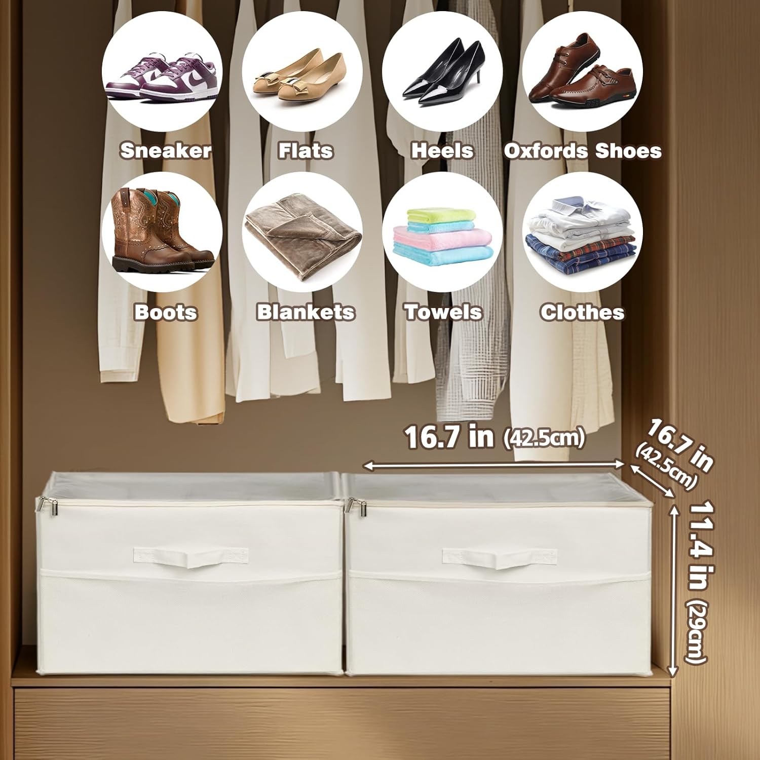 2 Pack Shoe Organizer for Closet Fits 32 Pairs, Foldable Shoe Dividers for Storage Bins with Clear Cover and Adjustable Dividers for Shoes, Sneakers and High Heel Shoe Baskets Bins