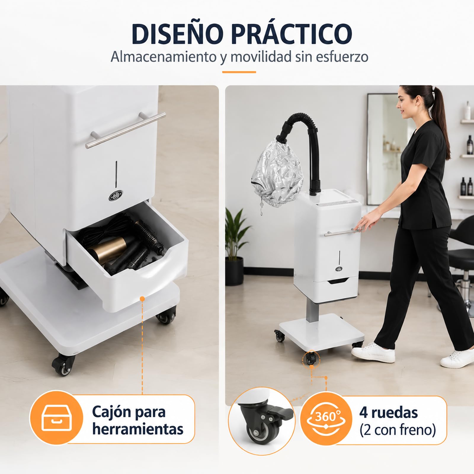 Nano, vaporizzatore per capelli, 500 W, con 6 programmi, display LCD, 1000 ml, temperatura regolabile 32-140 ℉, per la colorazione permanente, per la cura dei capelli con ruote e cassetto