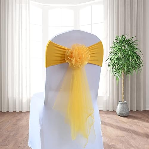 Vista 13 de Paquete de 6 bandas elásticas de elastano para silla, cinta de organza floral para boda, fiesta, cumpleaños, baile, fiesta, celebración, decoración