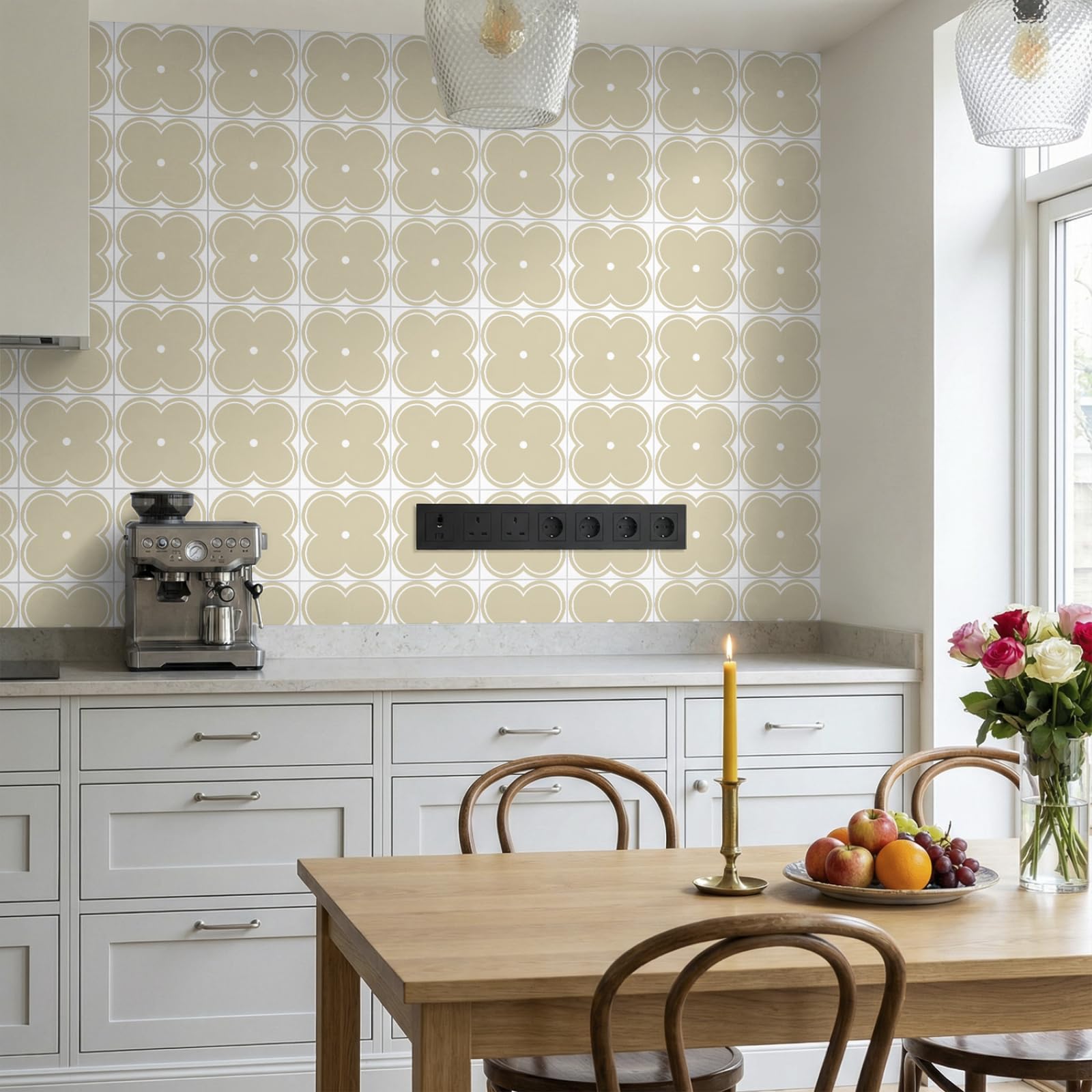 Stick on Tiles Khaki Flower Kitchen Tile Stickers Waterproof Vinyl Decals Self Adhesive Stick on Bathroom Tiles Backsplash Decorative Tile Covers 30x30 cm/ 10 pcs