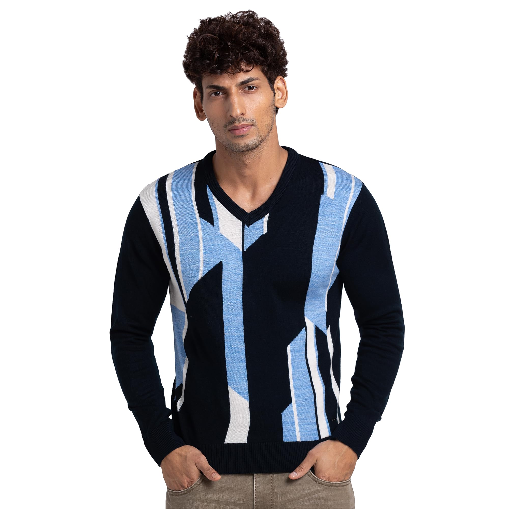 parx Men Regular Fit Intarsia Pattern Pure Acrylic Full Sleeve V Neck Casual Sweater-picture-48