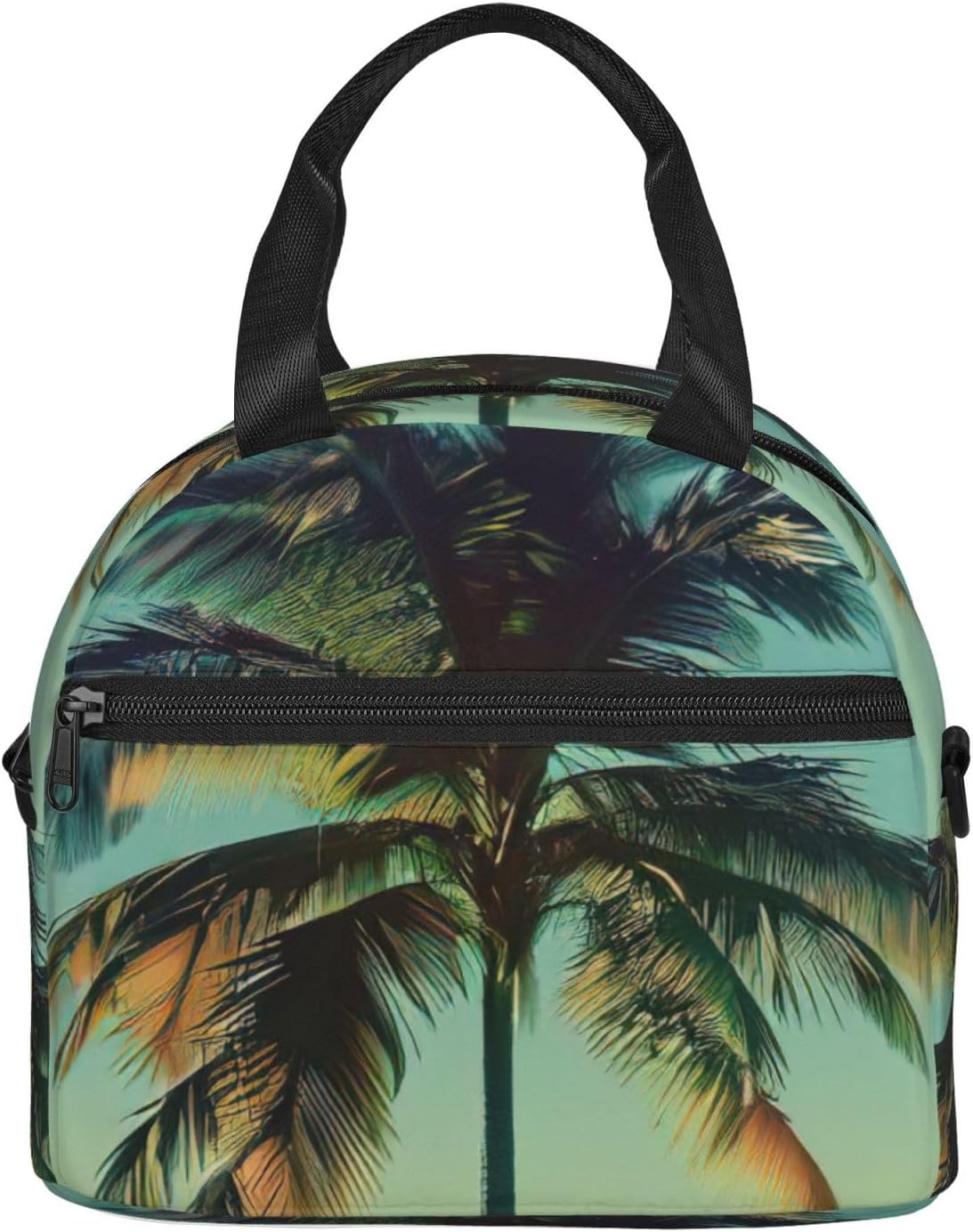 Palm Tree Print Reusable Lunch Bag Insulated Lunch Boxes for Office Work Picnic Tote Bag Adjustable