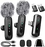 2026 Mise à jour Mini Microphone Lavalier sans fil avec LED Affichage, USB-C Clip-on Mic pour iPhone, iPad, Android, PC, Petit Lapel Mic pour l'enregistrement YouTube Vidéo Podcast Vlog, avec 4X pare-brise
