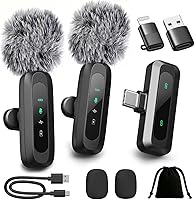 Vista 10 de Micrófono Lavalier inalámbrico para iPhone, iPad, USB-C, 2 micrófonos de solapa pequeña con adaptador, Bluetooth TikTok, micrófonos de redes