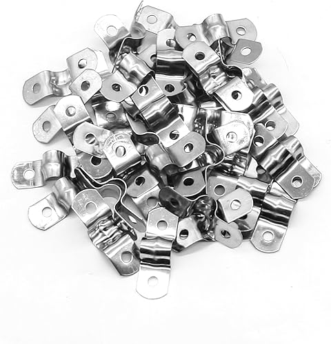 Miniatura 2 de Eilumduo 50 correas de tubo rígidas, abrazadera de correa de tubo de 0.315 in0.3 pulgadas con 2 agujeros, correa de tubo de acero inoxidable para