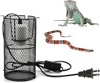 Reptile Heat Lamp Guard Ceramic Heat Emitter Basking Heater Lamp Reptile Accessories for Turtle Snakes Lizards Frogs Chicks with Power Switch & Anti-Biting Hanging Hook Design Round Without Bulb 200w