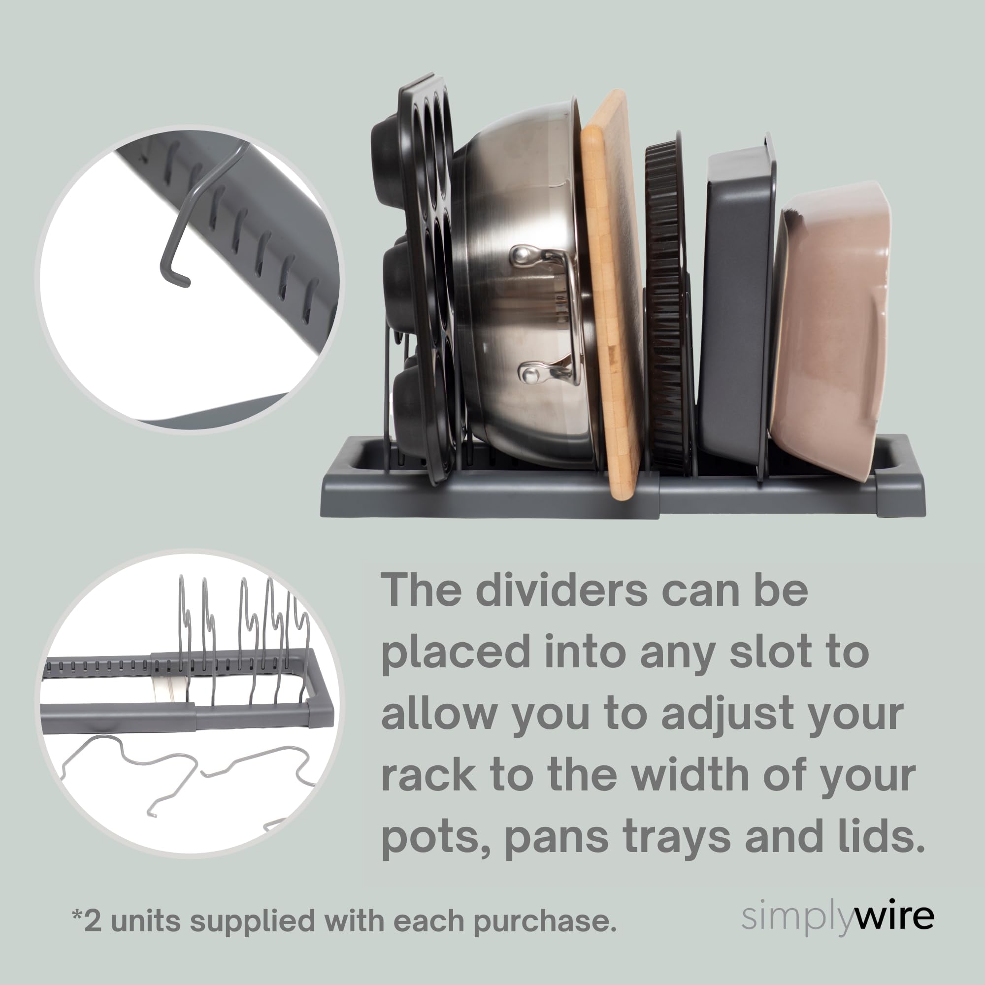 simplywire - Expandable Baking Tray and Chopping Board Rack - Pack of 2 - Pan Lid Storage - Kitchen Cupboard Organiser - Grey - Image 4