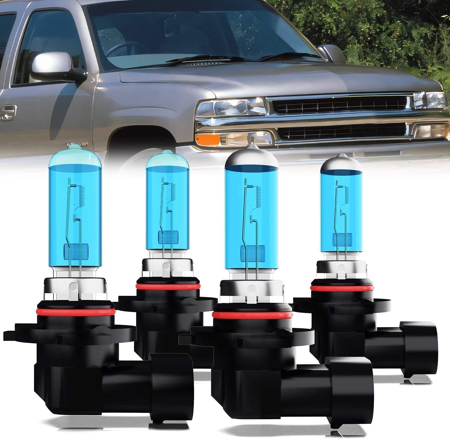 Headlight Bulbs Compatible With Chevrolet Tahoe 1995-2006, 9005 High Beam + 9006 Low Beam Halogen Light Bulb Combo, Super Bright 6000K White, Plug and Play, Pack of 4