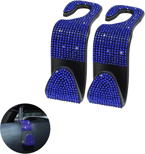 Miniatura 48 de Ziciner 2 ganchos brillantes para reposacabezas de asiento de automóvil, organizador de almacenamiento para colgar el asiento trasero con diamantes