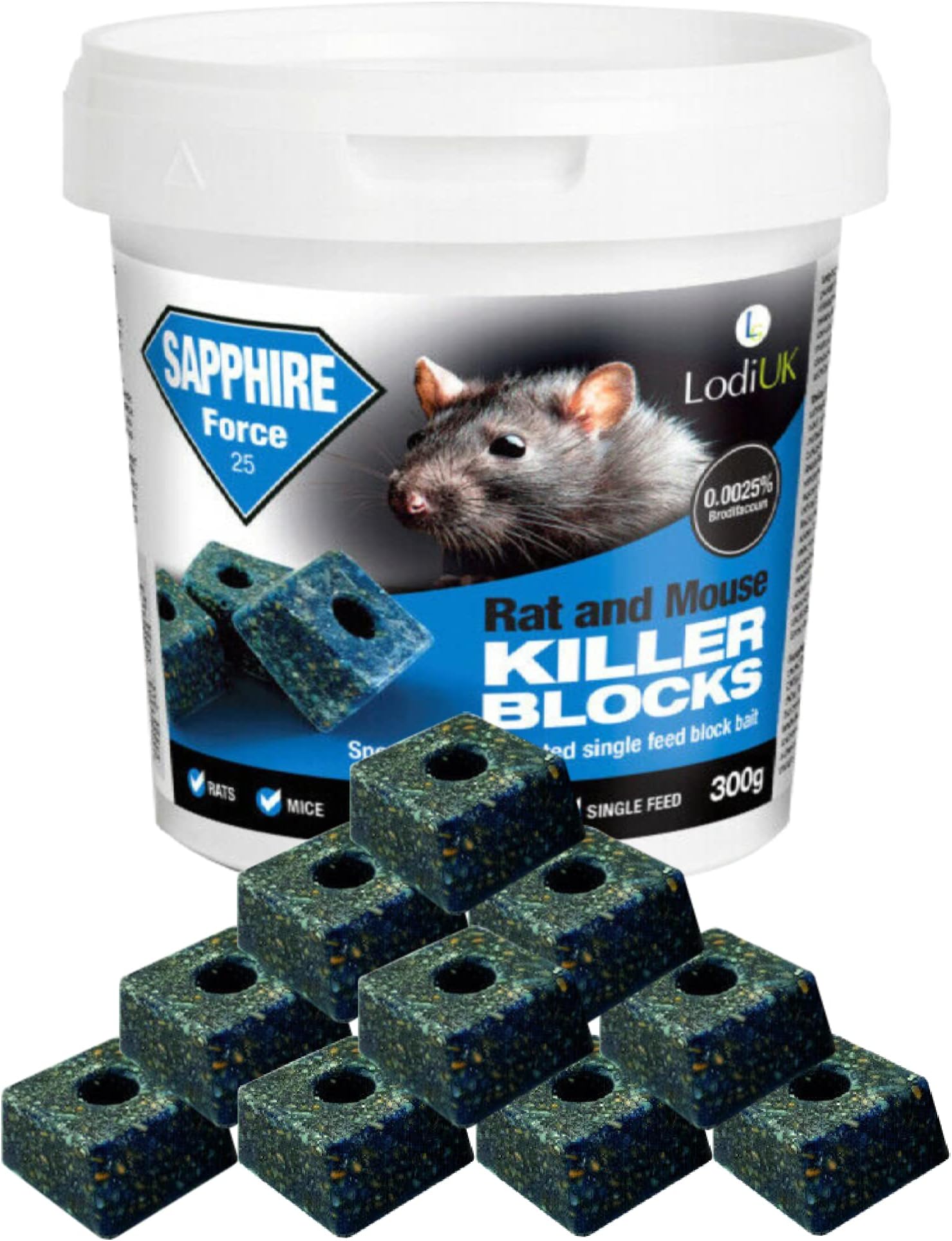 Rat Mouse Block Bait Block Tub Rat Poisoning Bait Rodent Control Single Feed Mice Killing Sachets for Home & Garden Treatment Sapphire Tub 300g