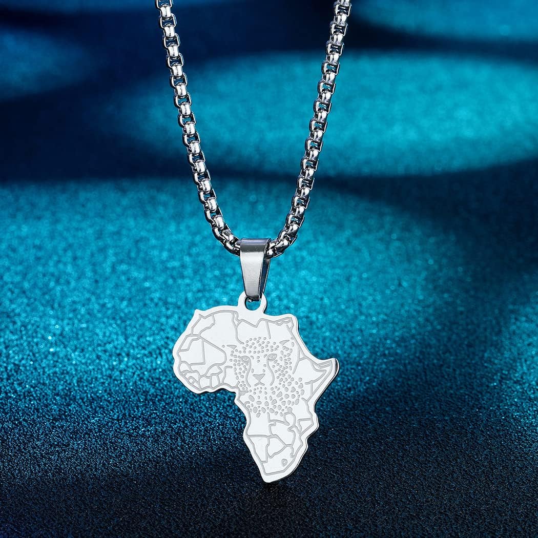 coadipress Stainless Steel Map of Africa Country Pendant Necklace For Men Women Hip Hop Personalized Leopard Head Africa Motherland Continent Outline Necklaces Jewelry Gift - Image 5