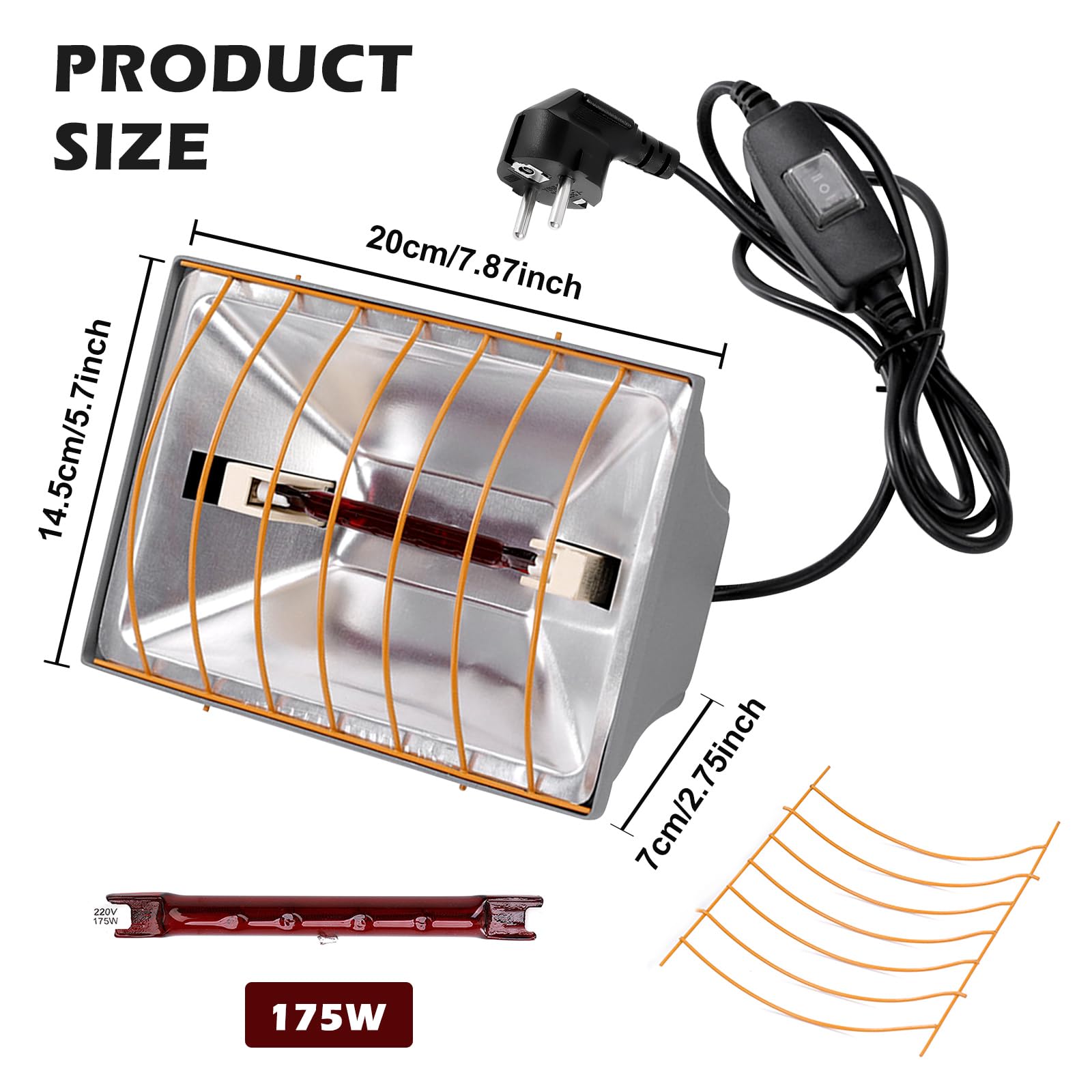 Porfoyo Lampa grzewcza dla zwierząt, czerwone światło 175 W dla kurczaków, grzejnik na podczerwień z przełącznikiem ekonomicznym, piskląt, szczeniąt, hodowców, jagniąt, kaczek