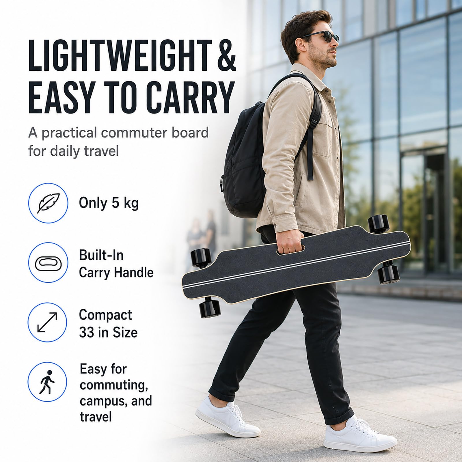 Skate Électrique 33 Pouces - Longboard Électrique avec Moteur 350W, 4 Vitesses, Télécommande, pour Débutants et Adultes