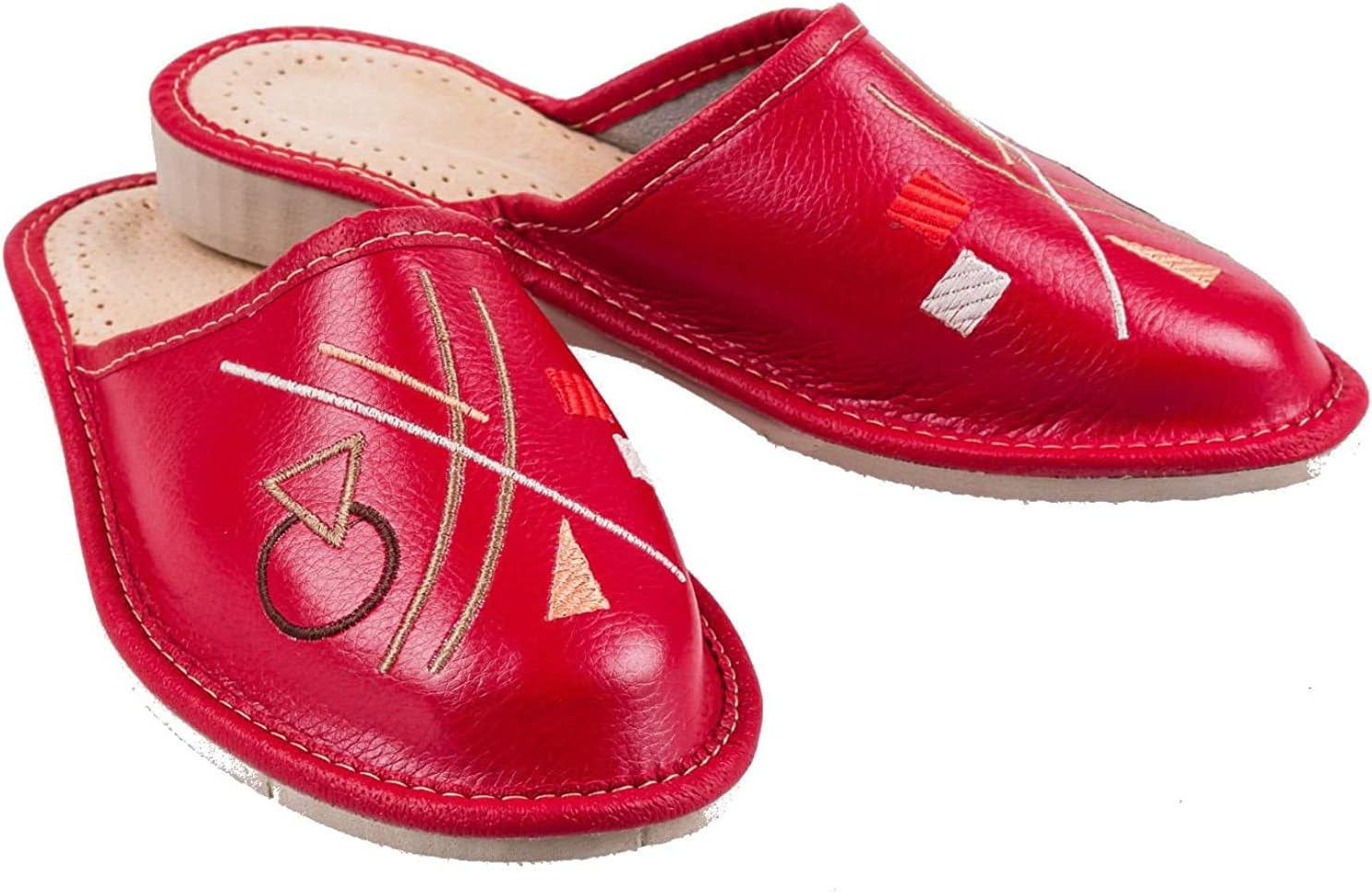 Women`s/Ladies Leather Slippers size:UK 3,4,5,6,7,8.Colors:Beige,Red, Brown (UK 3 / EU 36