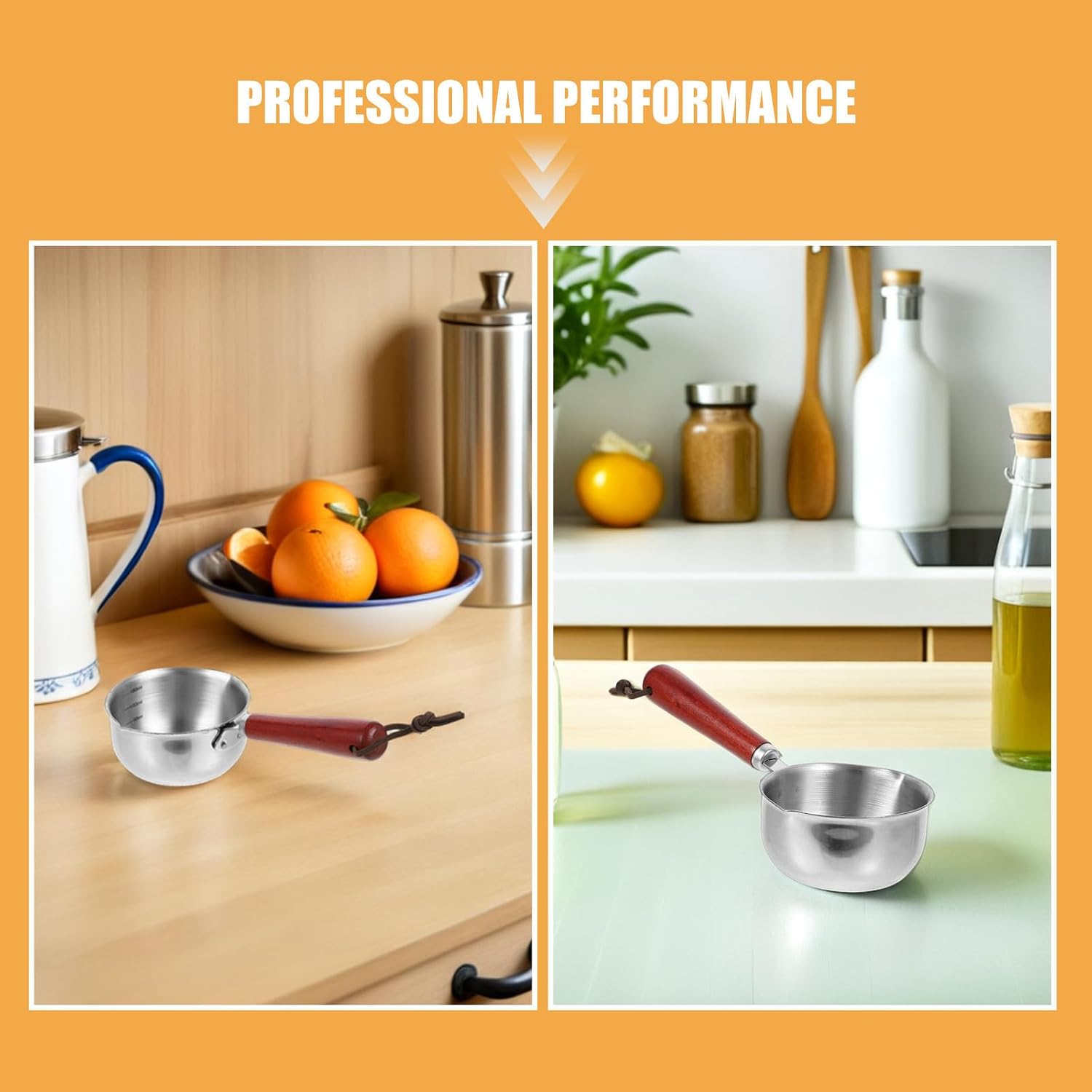 4pcs Stainless Steel Mini Saucepan Butter Warmer with Wooden Handle