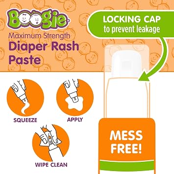 Boogie Wipes - Maximum Strength Diaper Rash Paste for Babies - 4 fl oz | 40% Zinc Oxide - Mess-Free Applicator - Soothes Baby Bum - Fragrance-Free - Diaper Bag Essential