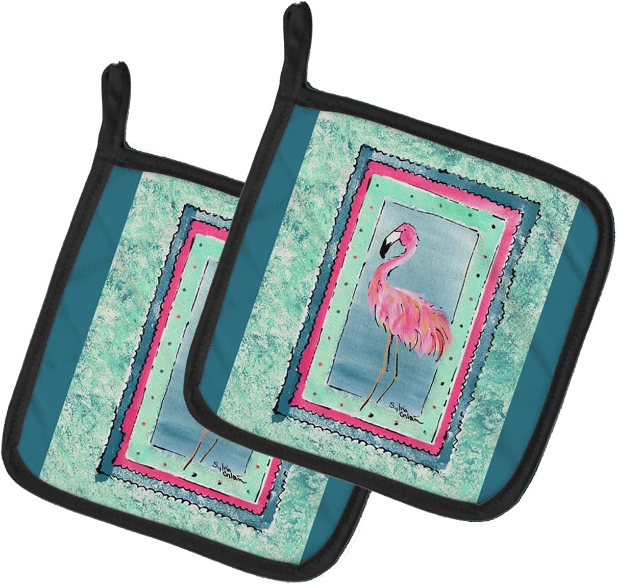Caroline's Treasures 8107-CPTHD Bird - Flamingo Pair of Pot Holders Kitchen Heat Resistant Pot Holders Sets Oven Hot Pads for Cooking Baking BBQ, 7 1/2 x 7 1/2