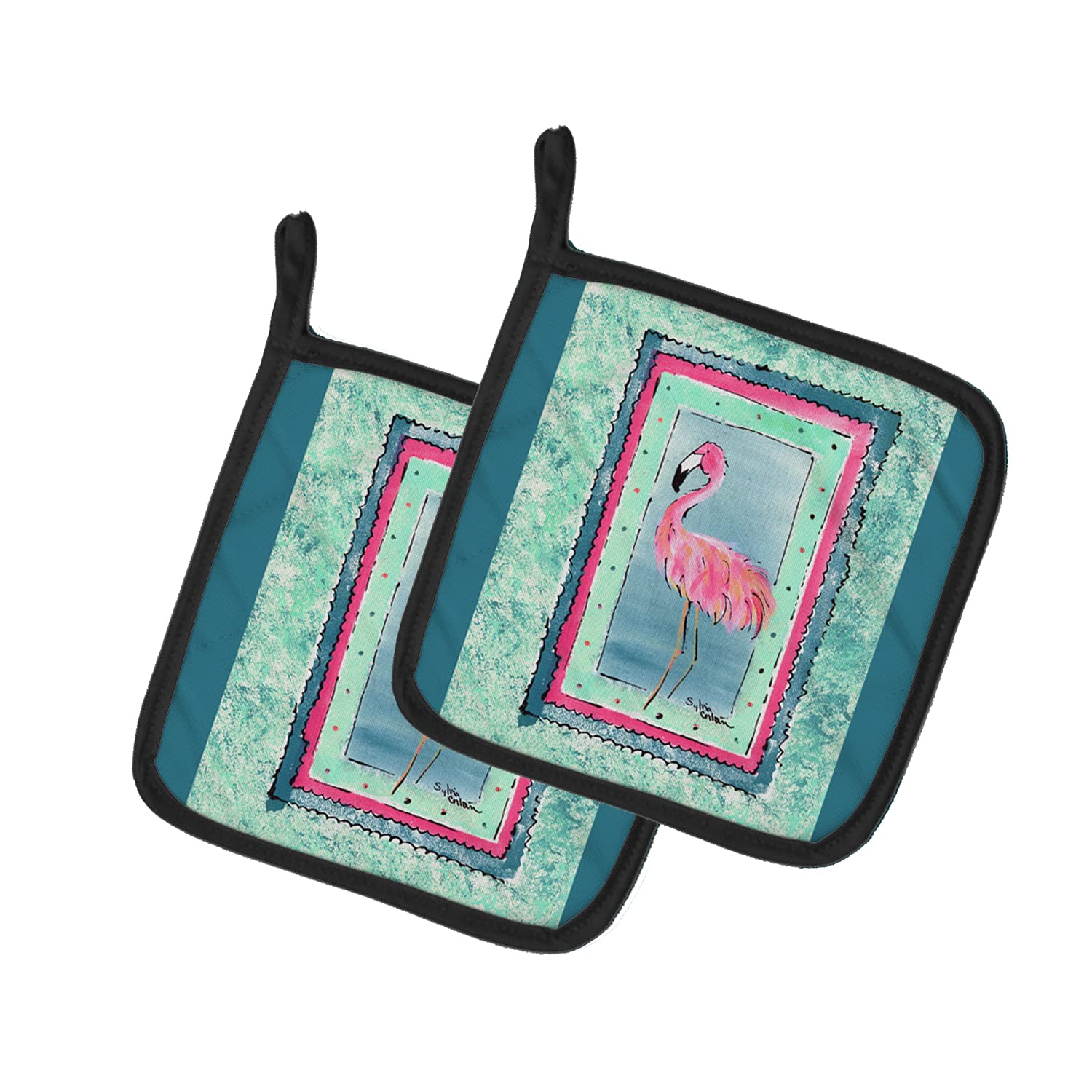 Par de soportes para ollas de tela multicolor con diseño de flamenco