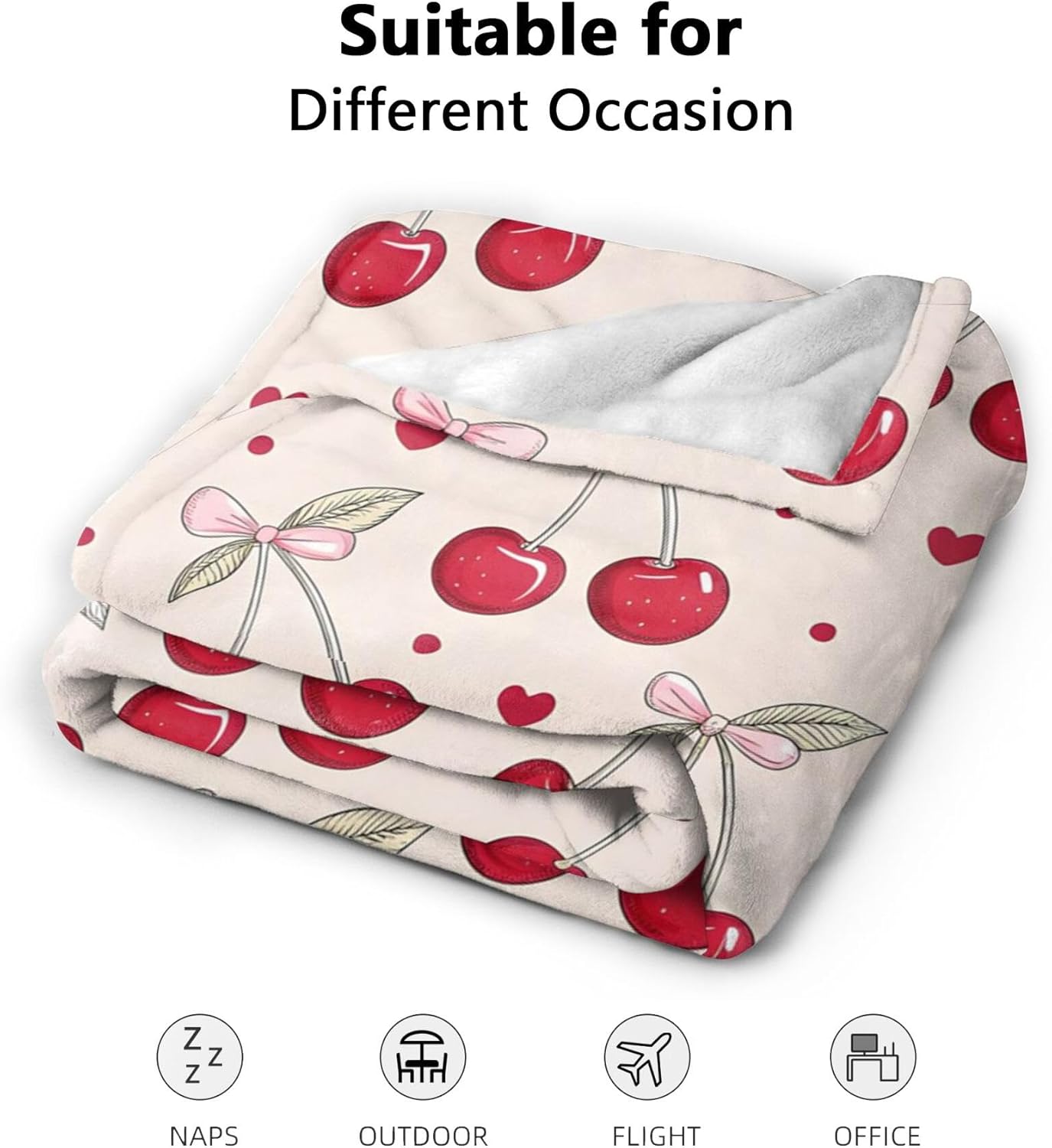 Ultra Soft Cute Cherry Blanket Flannel Throw Blanket Decor Bedding Suitable for Travel Camping Living Room Sofa Bedroom Decoration Gifts (Cherry Blanket, 50inx40in) - Image 3