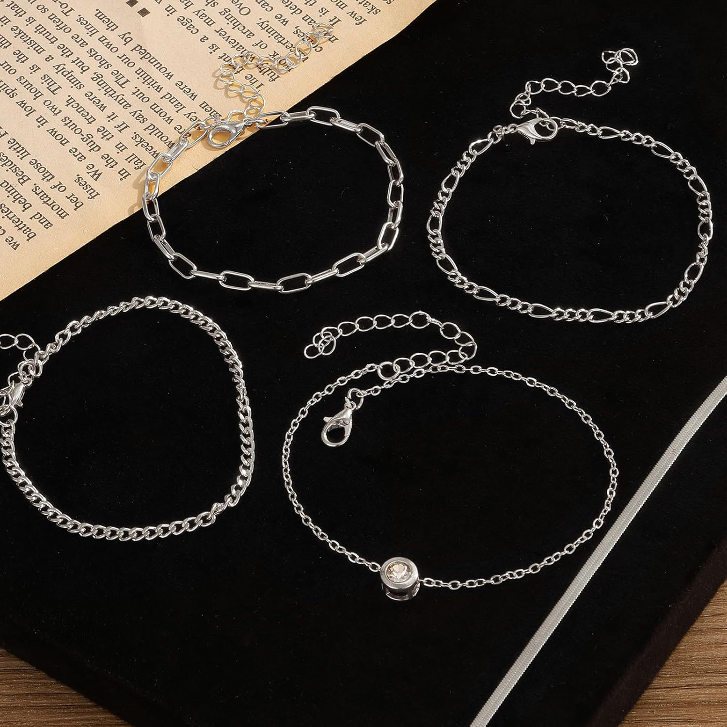 IFKM 5 PACK (35 PCS) Silver Chain Bangles Bracelets Set for Women, Silver Multiple Layered Stackable Open Cuff Bangle Anklet Bracelet Trendy Elegance Link Beads Italian Boho Cuban Jewelry for Women Gift - Image 7
