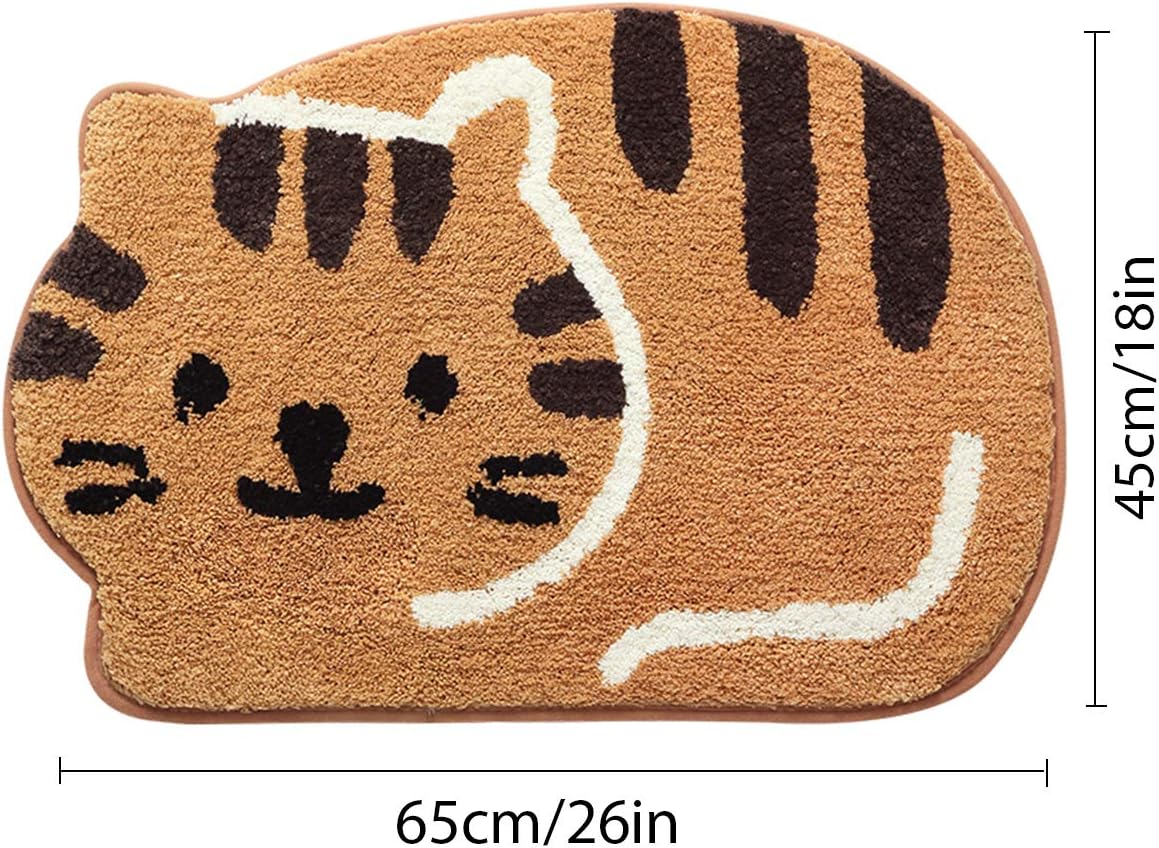 Ankah Shower, Tub, Bath Mat, Bathroom Rug, Non-Slip, Absorbent, Soft Mat for Bathroom, Adorable Design Cat-Picture Bath Mat Door Mat Dry Carpet, 18" x 26", Khaki
