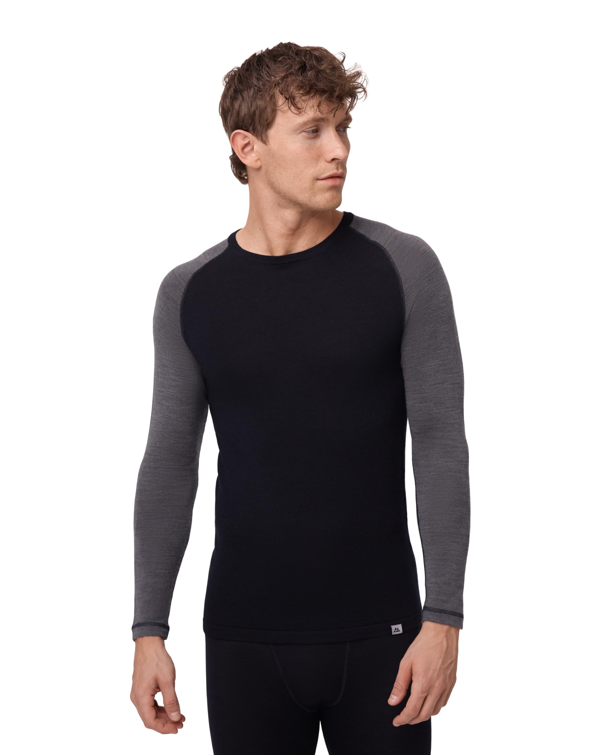 DANISH ENDURANCE Camiseta Térmica Lana Merino Hombre Negro/Dark Gris XL | Camiseta Térmica de Lana Merino 180g/m², Cálida y Transpirable con Ajuste Ergonómico, para Senderismo, Esquí y Uso en Casa