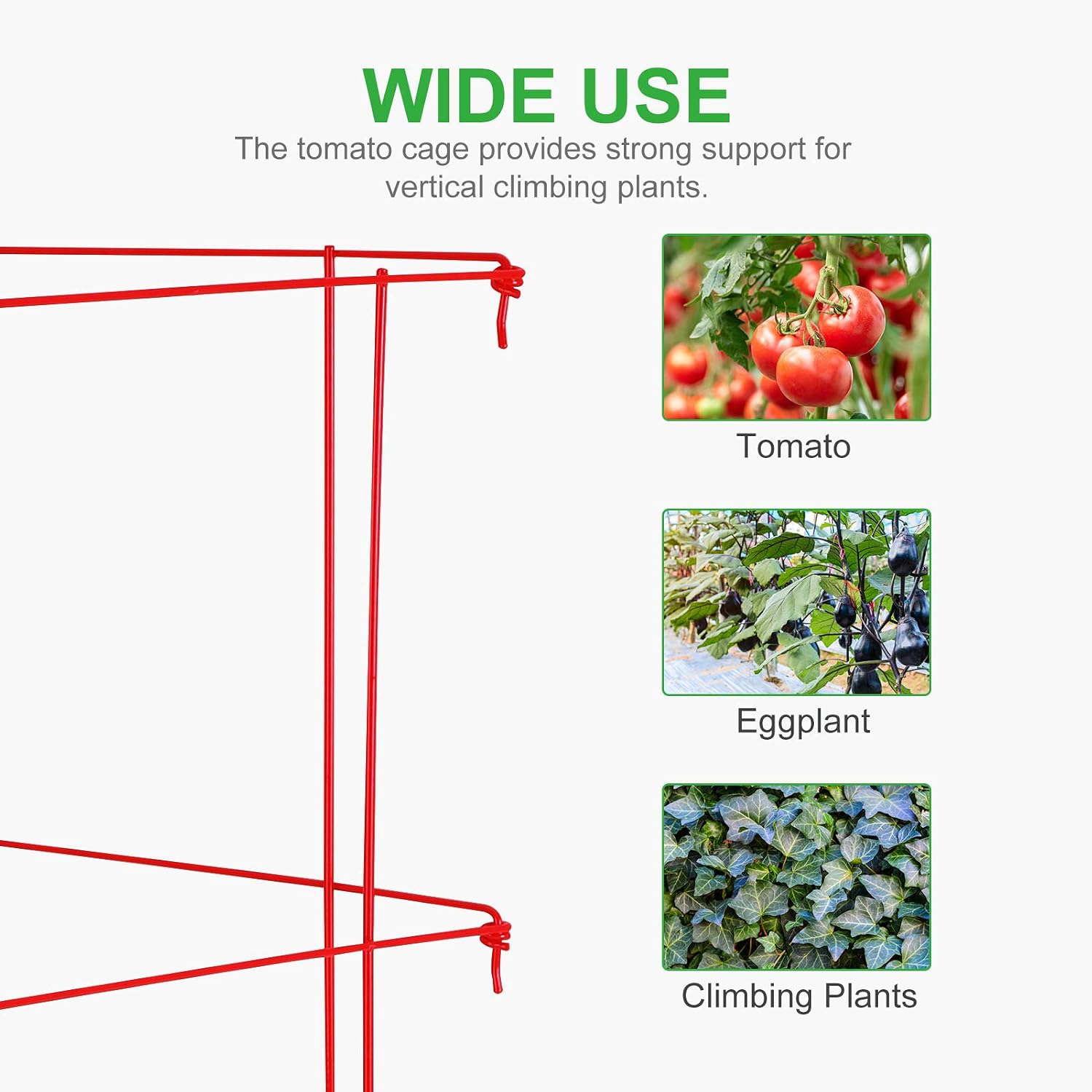 GROWNEER 6 Pack Square Tomato Cages for Garden, 39 Inches Heavy Duty Metal Folding Plant Support Stake Tower with 328ft Twist Ties, Garden Trellis for Tomato Cucumber Eggplants Climbing Plants, Red