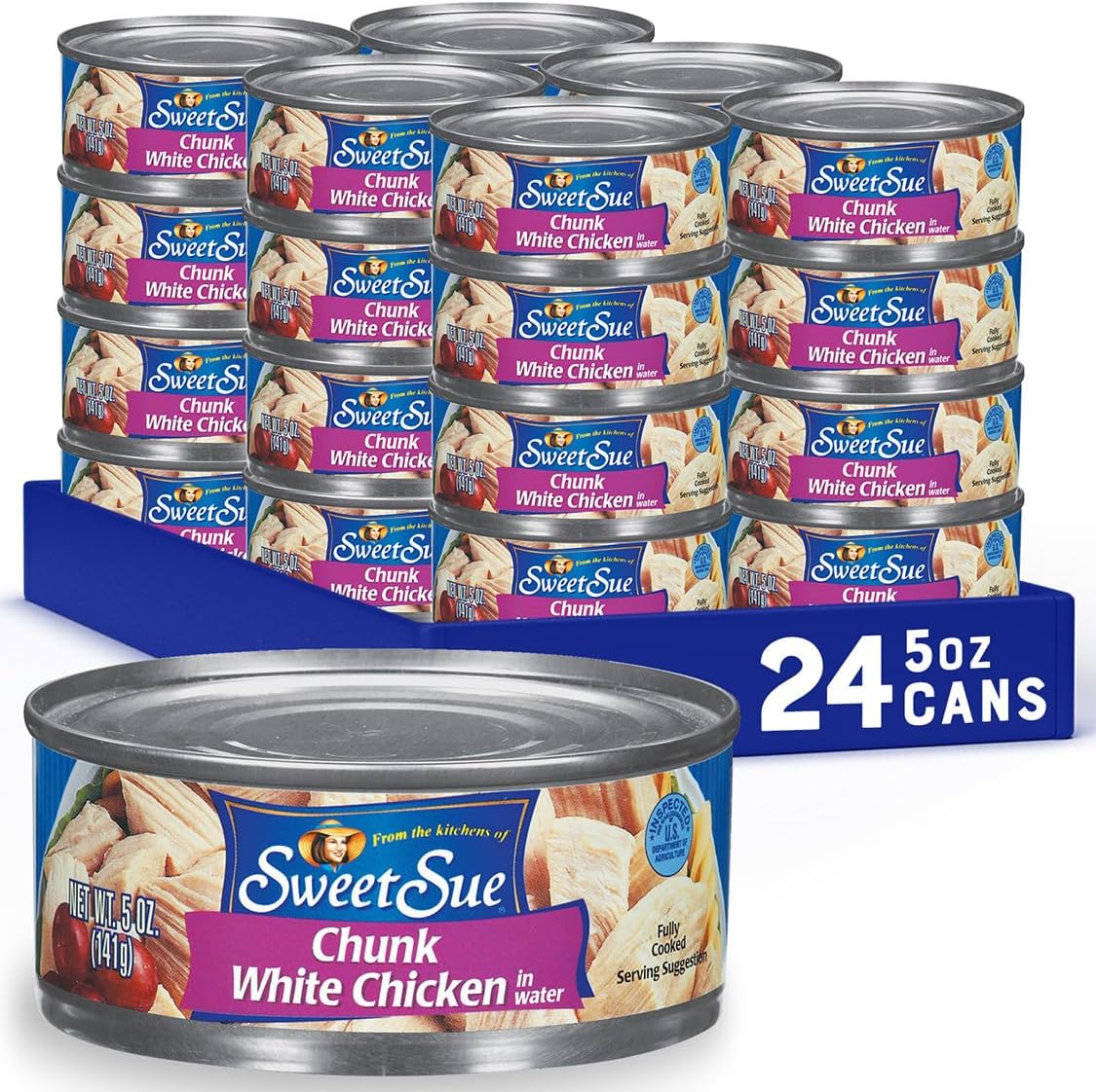 SWEET SUE Chunk White Chicken in Water, High Protein Food, Keto Food and Snacks, Gluten Free Food, High Protein Snack, Bulk Canned Food, 5oz Cans