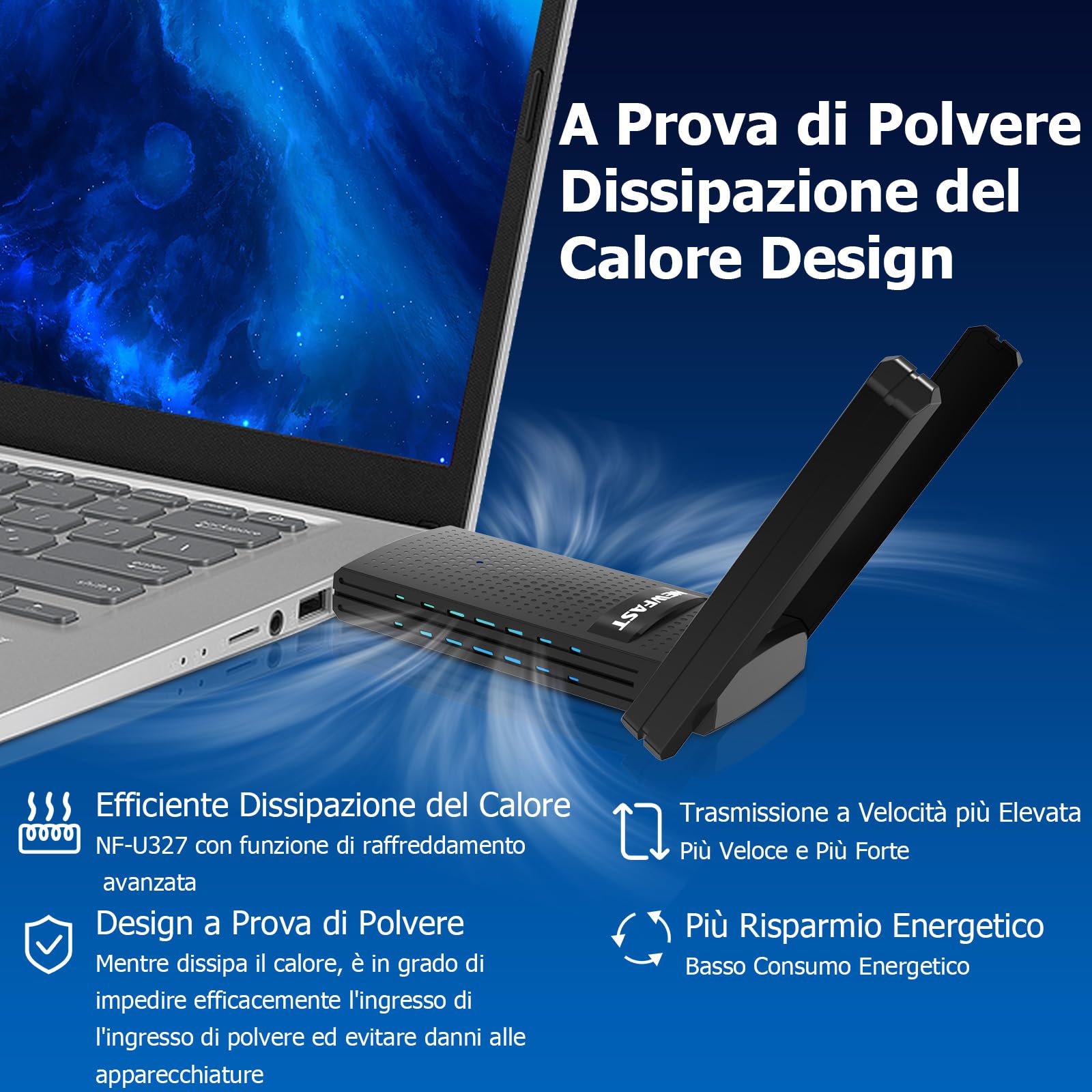 NEWFAST AC1300 USB WiFi Adapter For PC - Dual Band With High-Gain Antennas, Supports Windows/Mac