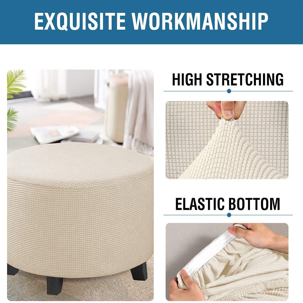 Copri Pouf In Velluto Elasticizzato - Fodera Protettiva Per Ottomano 70x70x44cm Lavabile (Bianco) - Foto 2