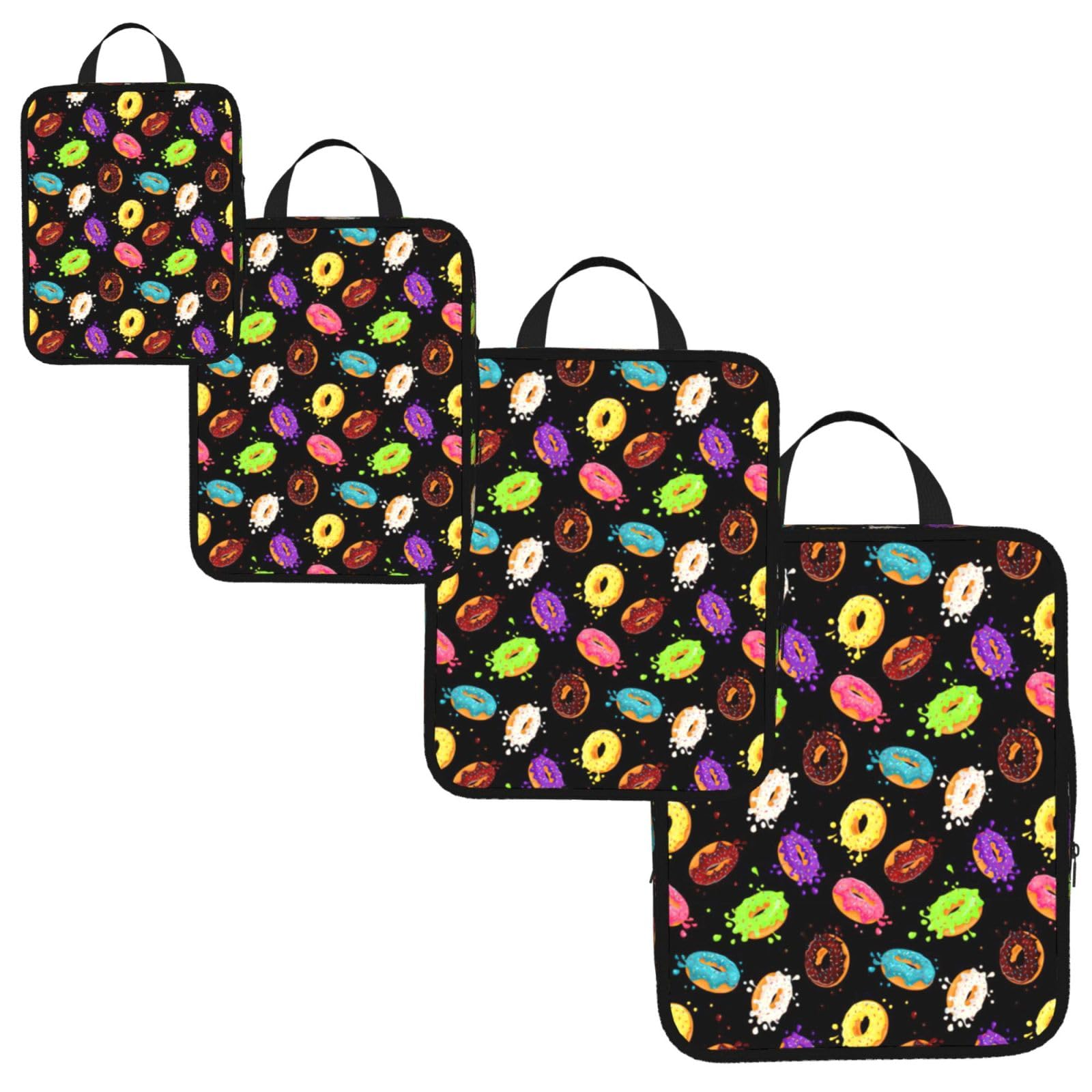 Donut Print 4 Set Compression Packing Cubes for Suitcases,Expandable Storage Bag Organizers