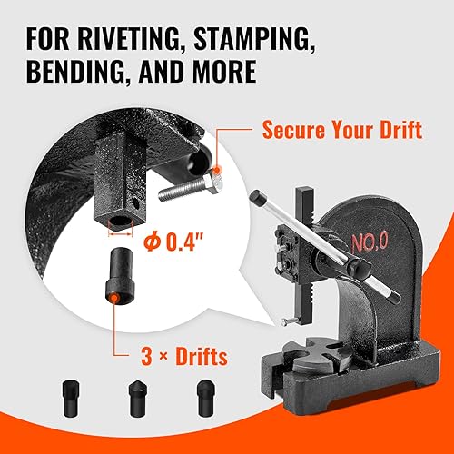 Miniatura 3 de VEVOR Prensa de árbol manual de 0.5 toneladas, altura máxima de 4.6 pulgadas, prensa manual de escritorio de hierro fundido de alta resistencia,