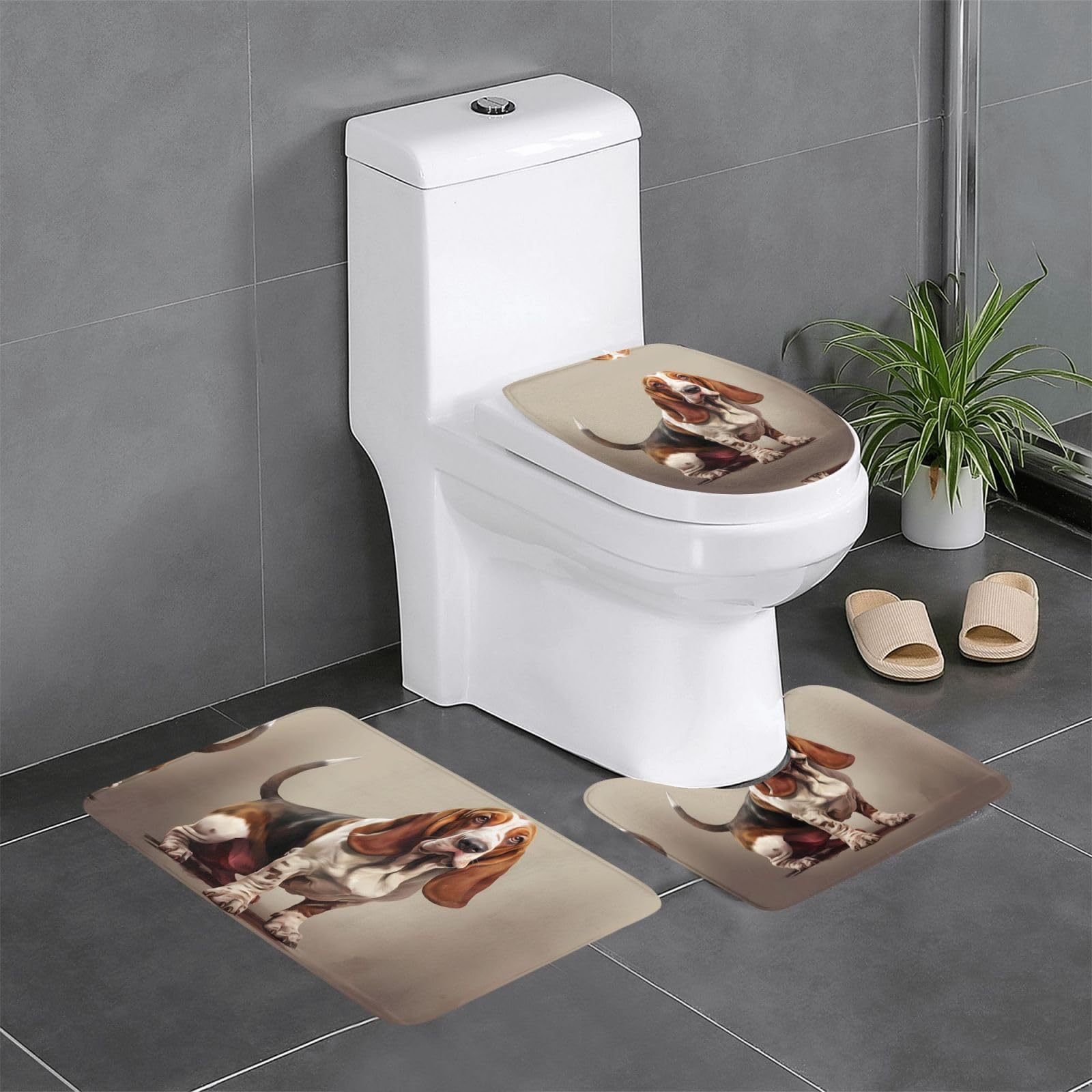Tapis de bain Basset Hound : lot de 3 tapis mignons pour sortie de douche